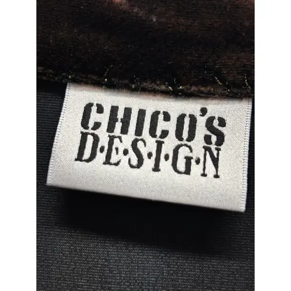 Vintage Chico's Design Size Medium (1) Silk Rayon Blend Velvet Button Up Shirt - Picture 5 of 6